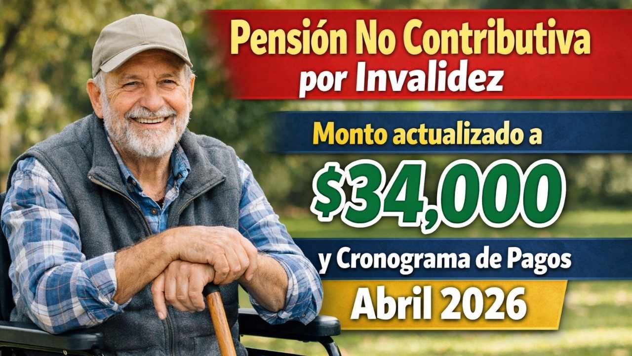 Pensión no contributiva por invalidez: monto actualizado a $34,000 y cronograma de pagos abril 2026