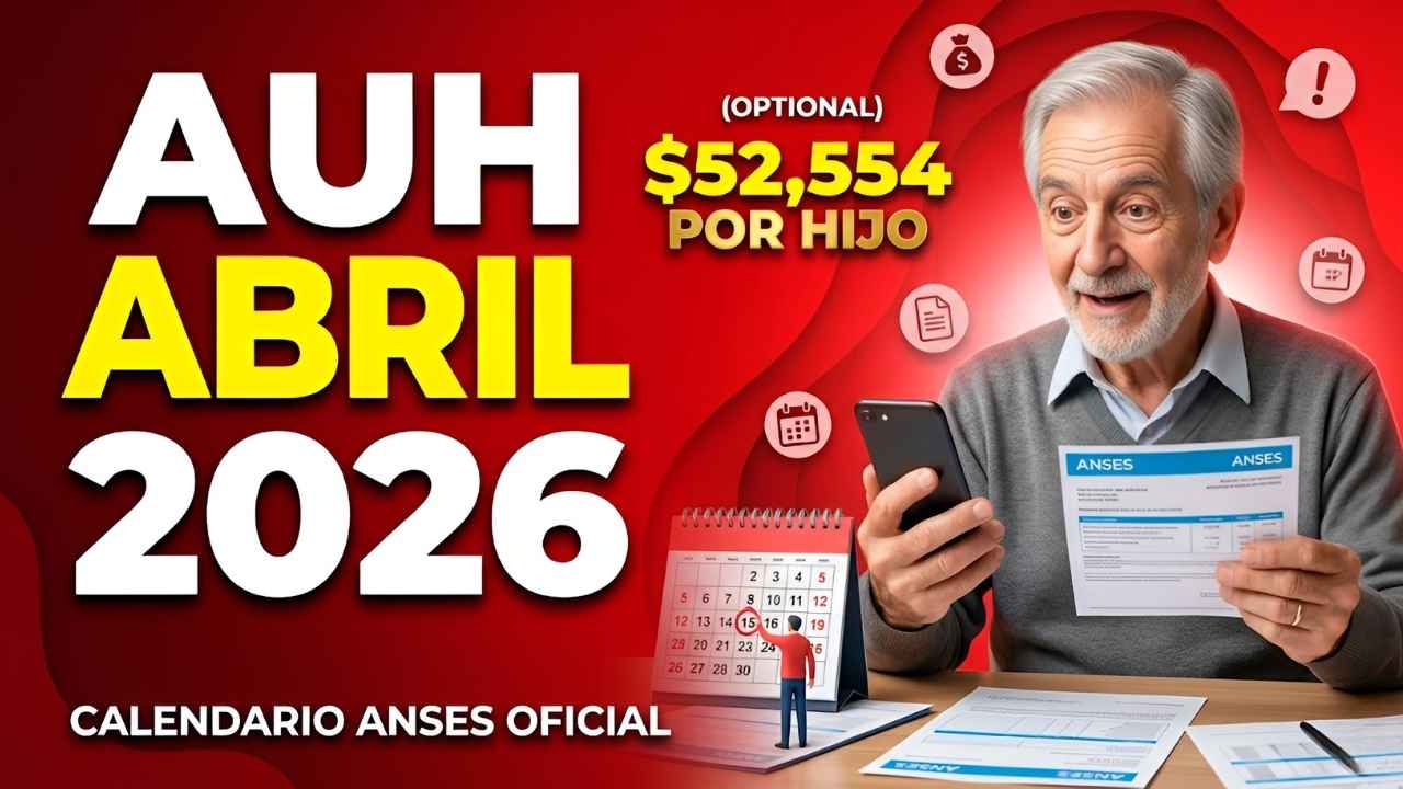 AUH abril 2026 $52,554 por hijo, calendario ANSES oficial listo para cobrar