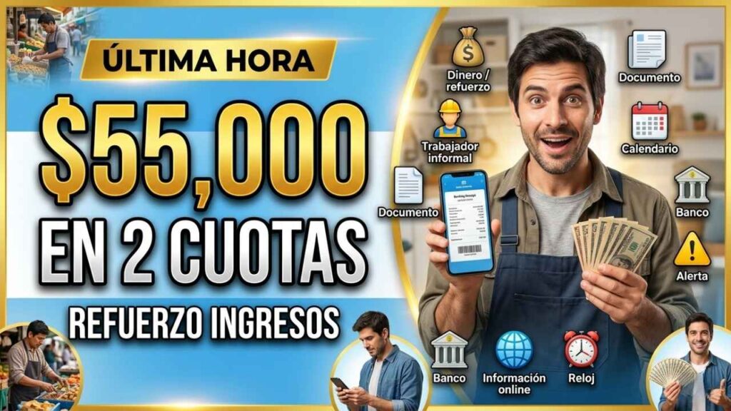 Refuerzo de ingresos para trabajadores informales en Argentina 2026: $55,000 en dos cuotas, requisitos y fechas de acreditación