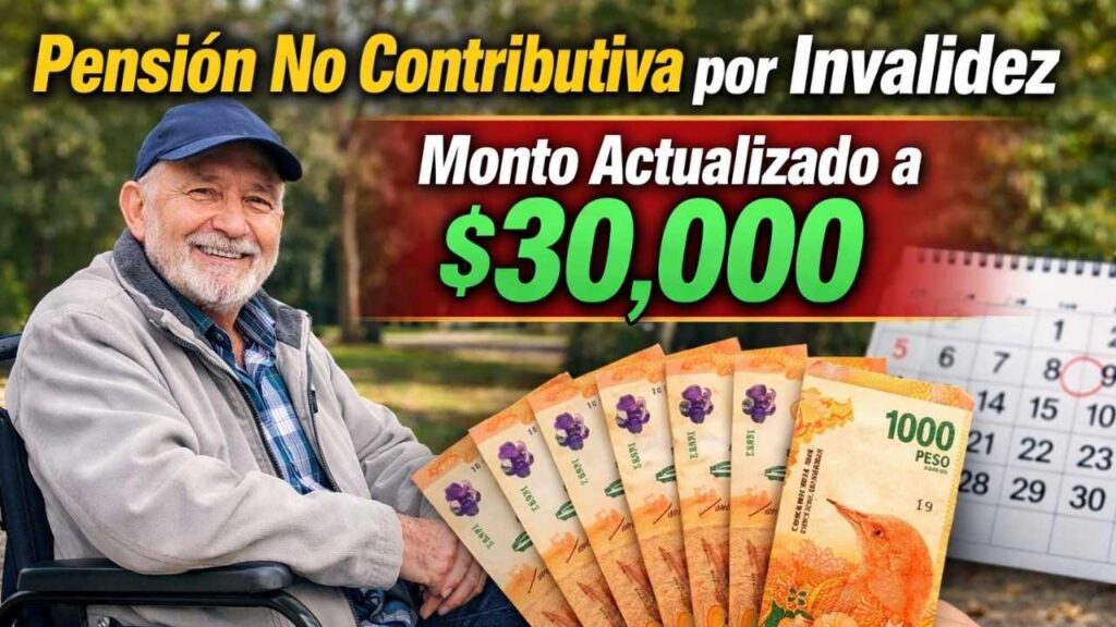 Pensión no contributiva por invalidez monto actualizado a $30,000 y cronograma de pagos abril 2026