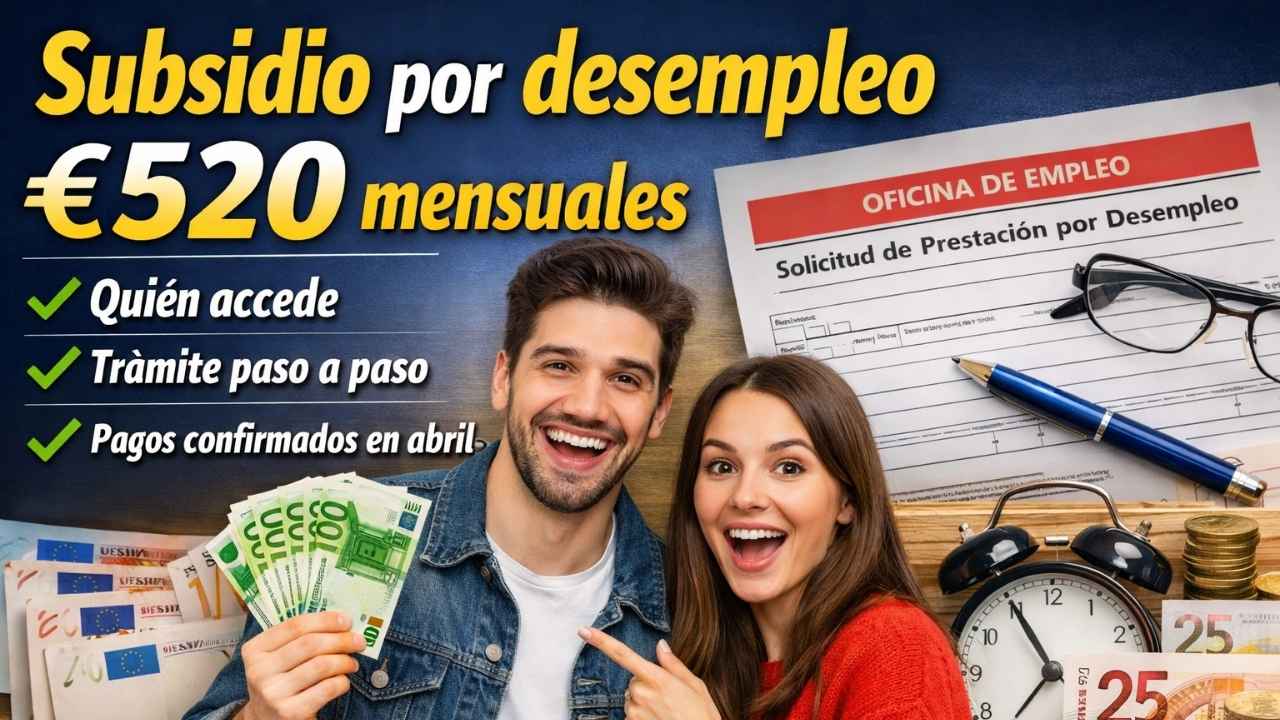 Subsidio por desempleo €520 mensuales, quién accede, trámite paso a paso y pagos confirmados en abril