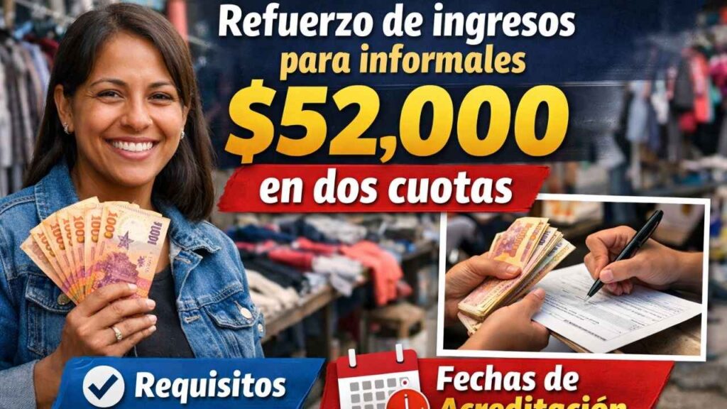 Refuerzo de ingresos para informales $52,000 en dos cuotas, requisitos y fechas de acreditación