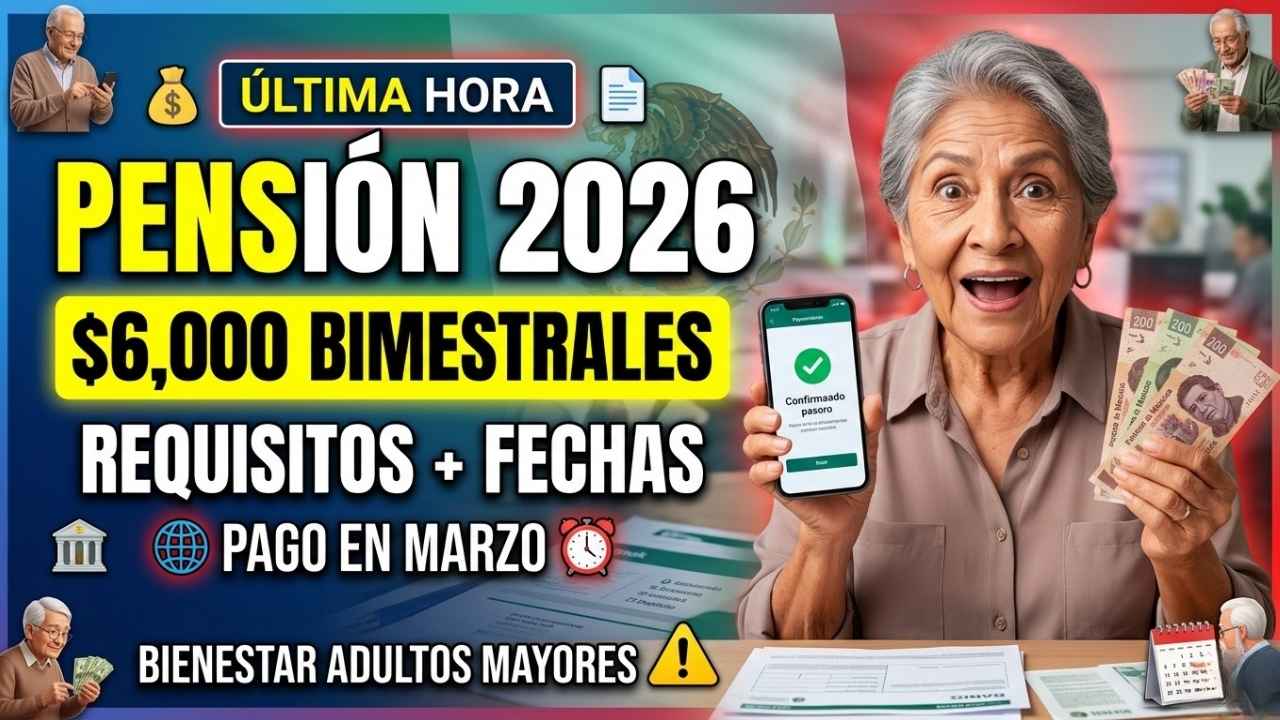 Pensión Bienestar 2026 $6,000 bimestrales para adultos mayores, requisitos y fechas de depósito en marzo